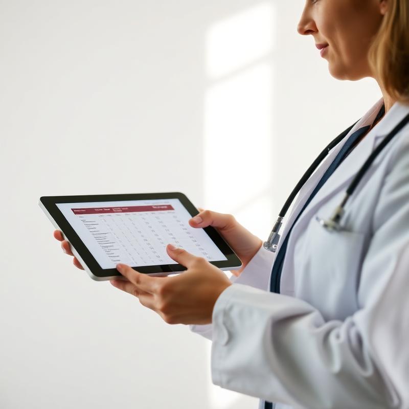 Clinician reviewing blood marker results on a tablet