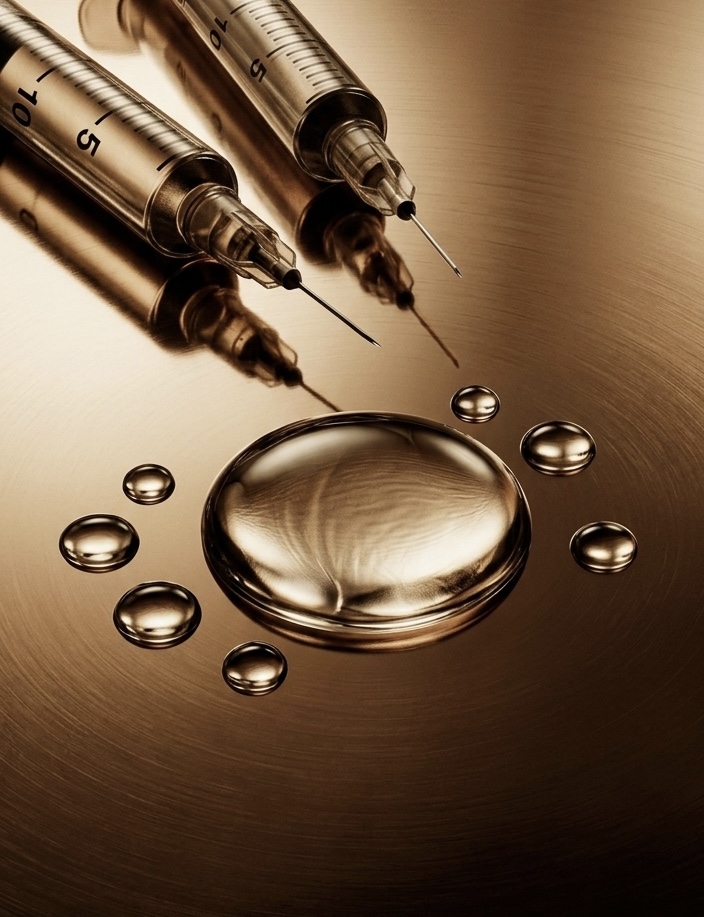 Peptide vials and syringes laid out on a surface